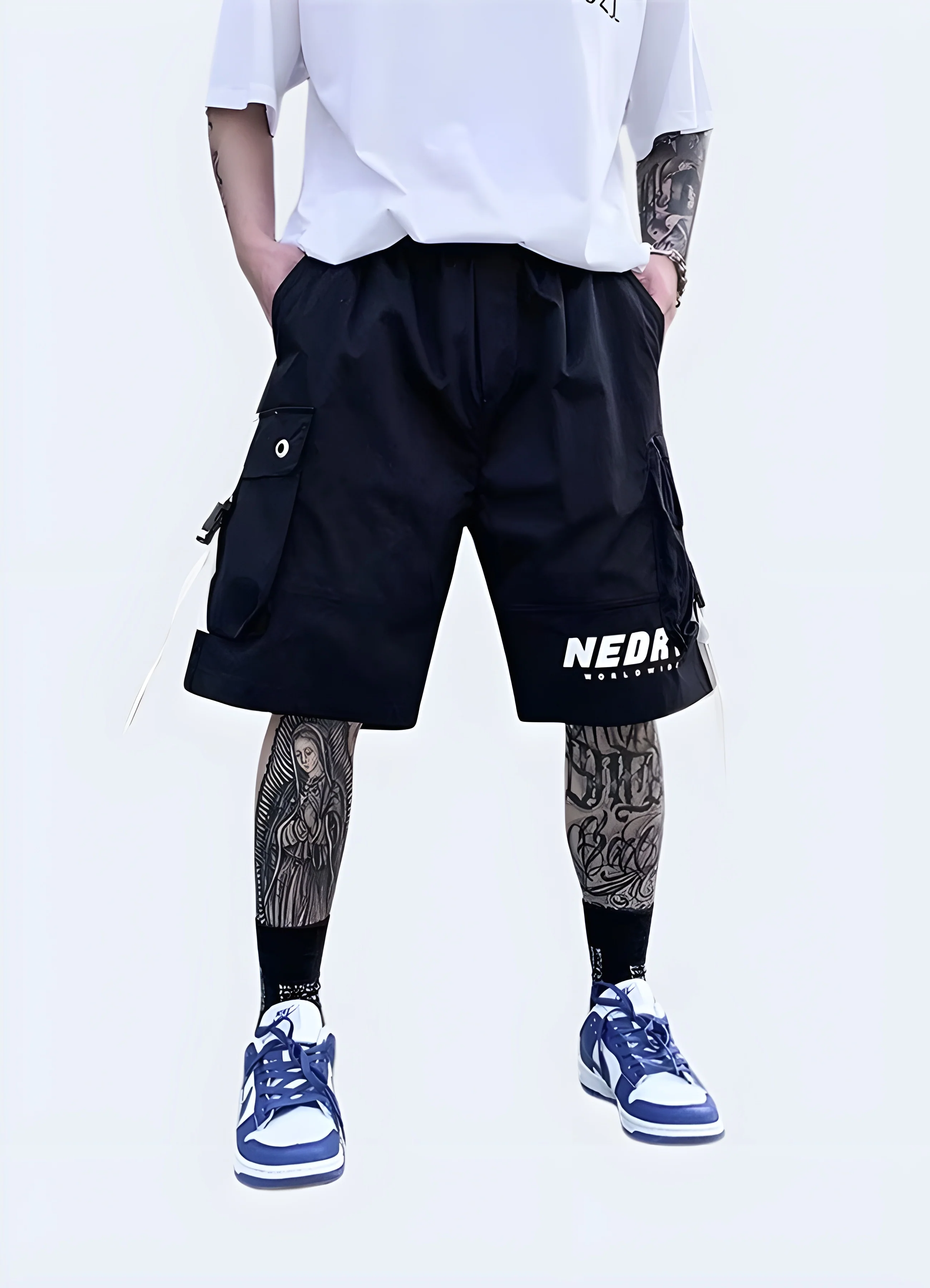 Black And White Cargo Shorts