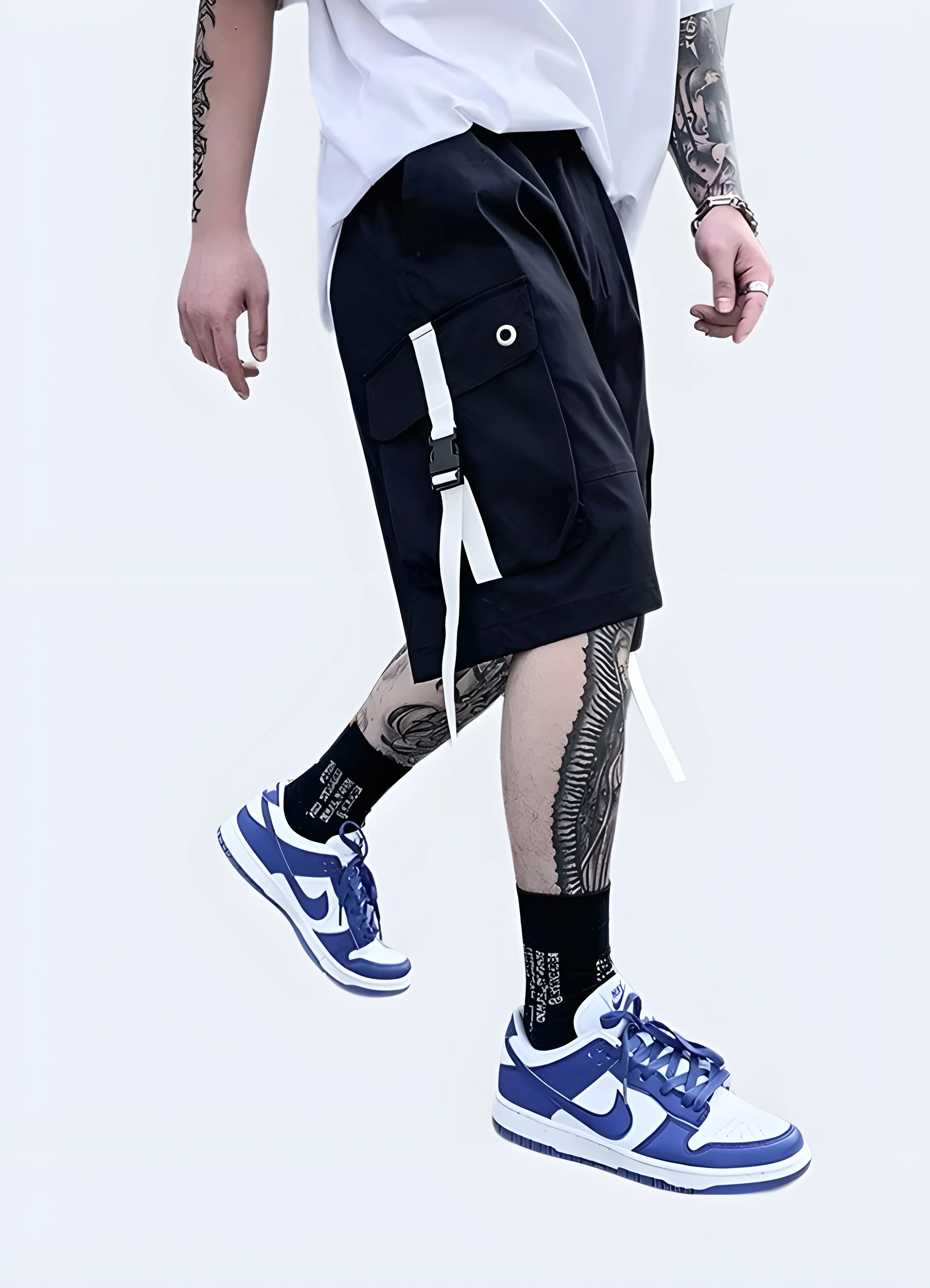 Black And White Cargo Shorts - Image 2