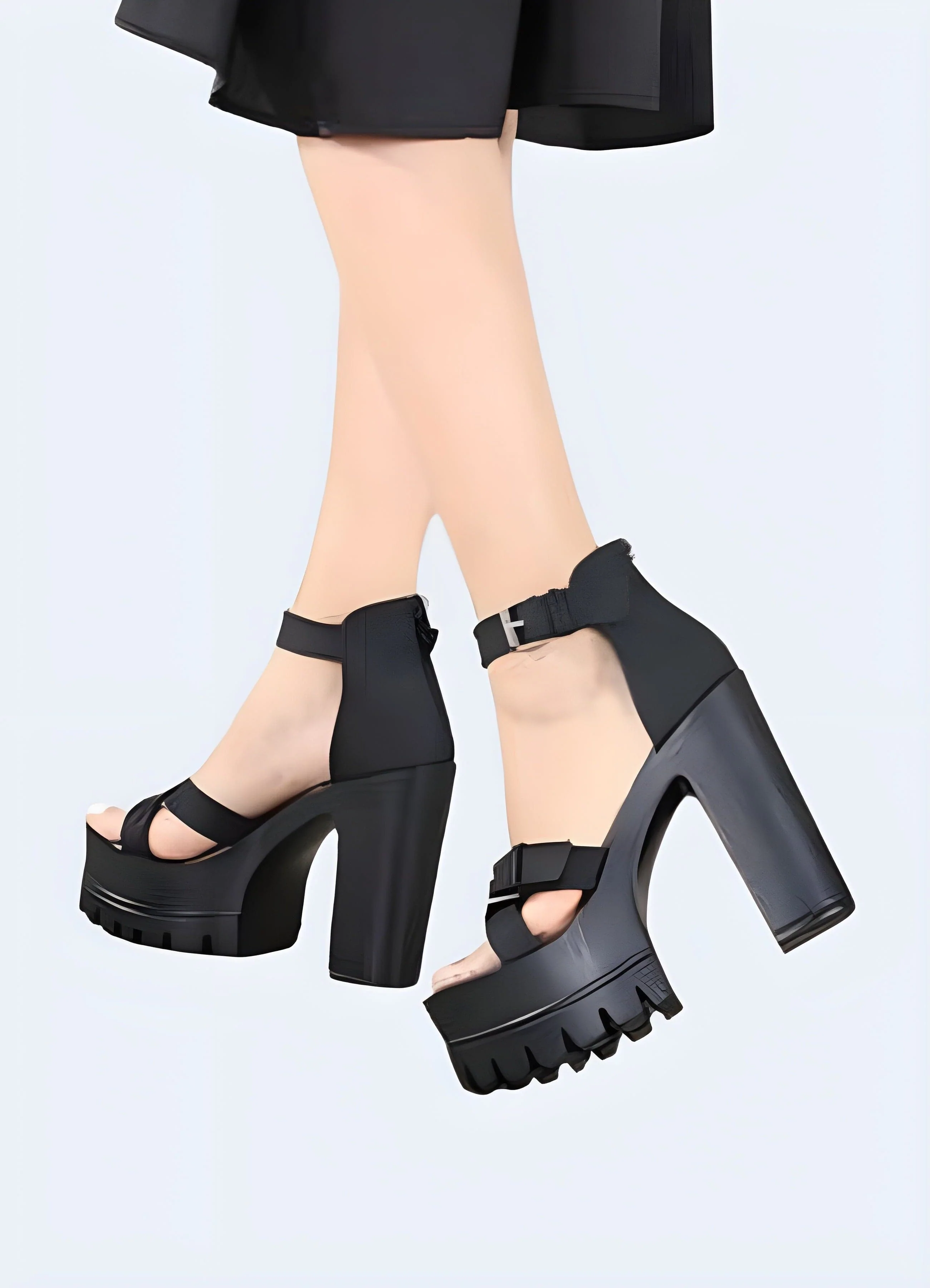 Black Chunky Strap Sandals - Image 3