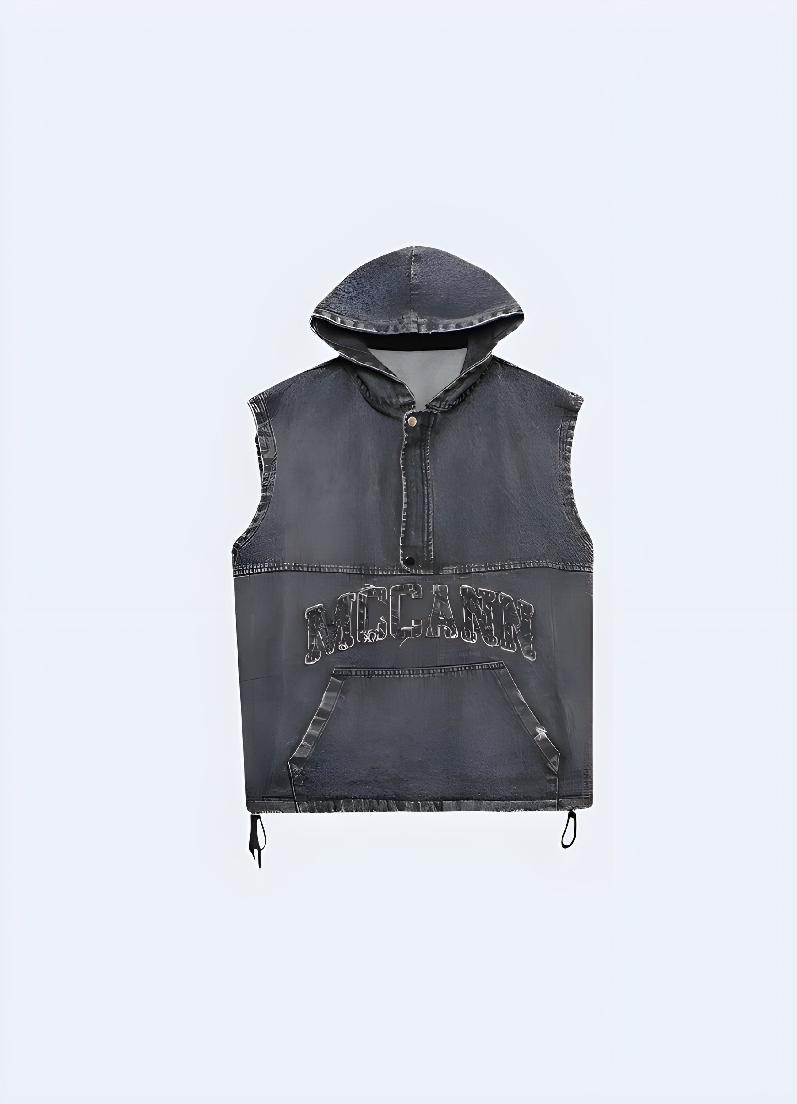 Denim Vest With Hoodie - Image 3