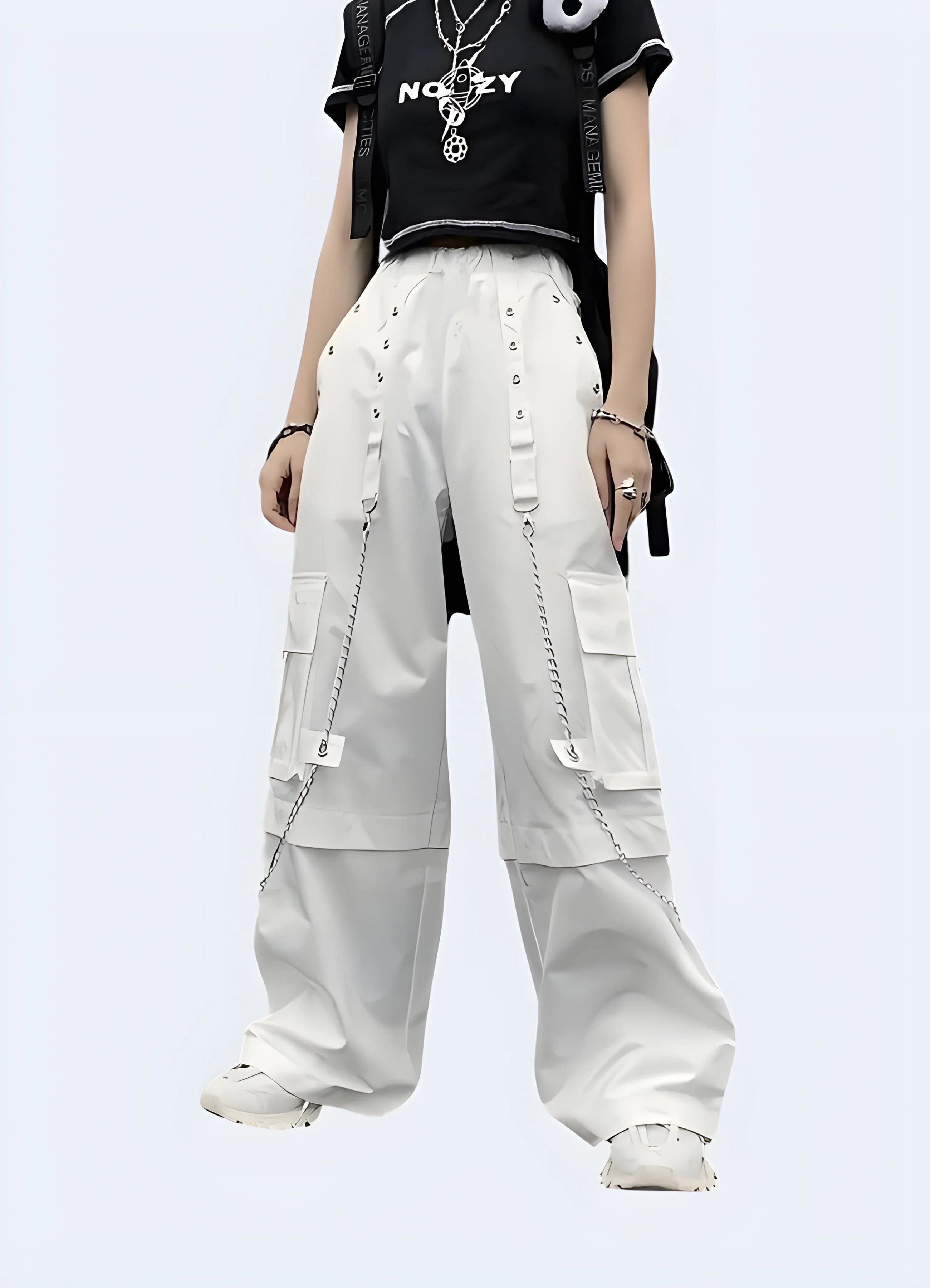 White Cargo Pants with Chains - Image 2