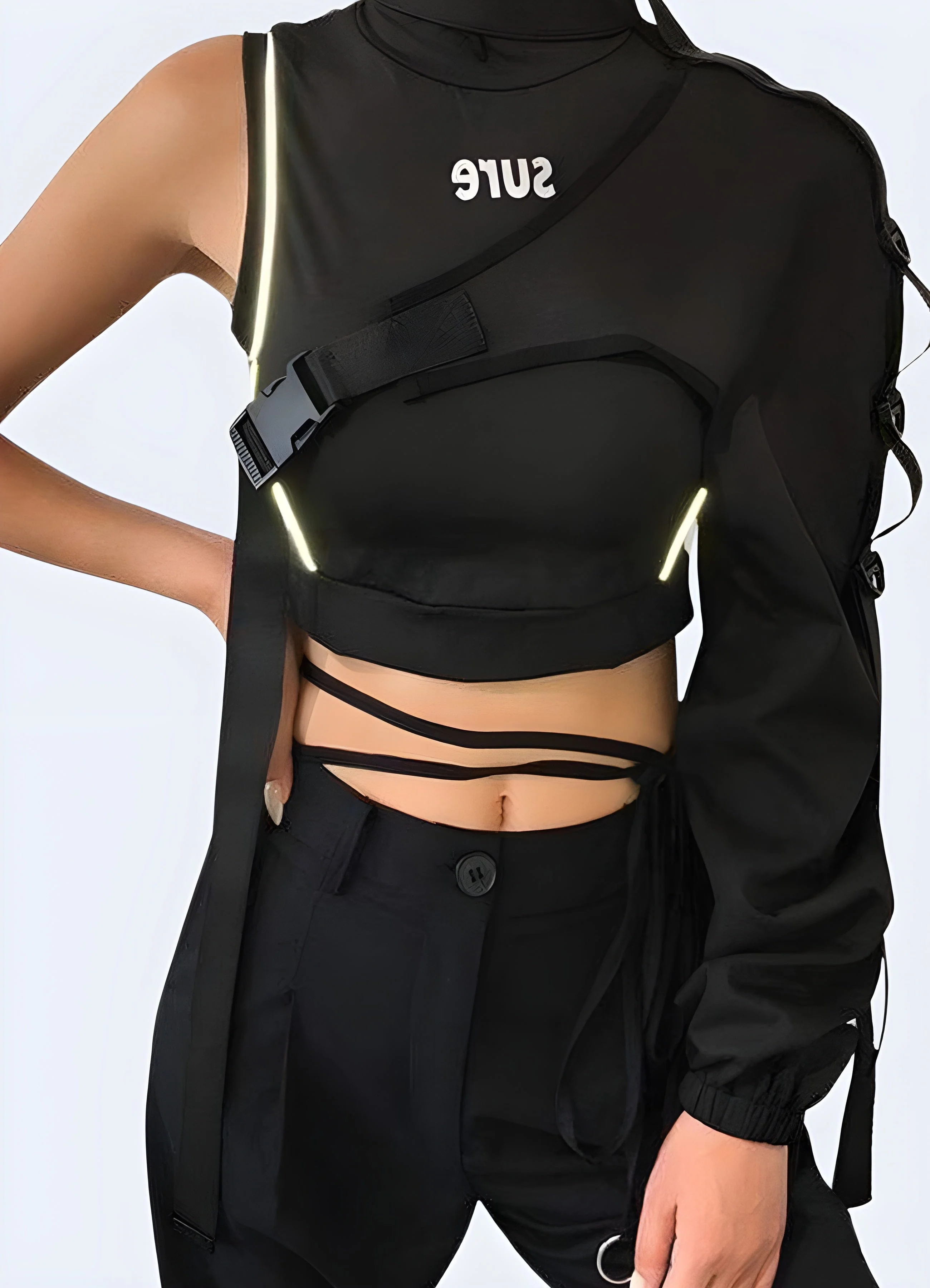 Women's Black One Shoulder Sleeve - Image 3